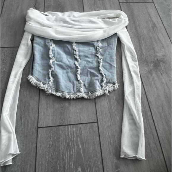 New pink mesh jean top new - Picture 1 of 7